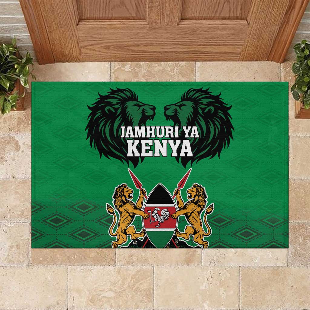 Kenya National Heroes Day Rubber Doormat Mashujaa With Lion Head And Coat Of Arms - Wonder Print Shop