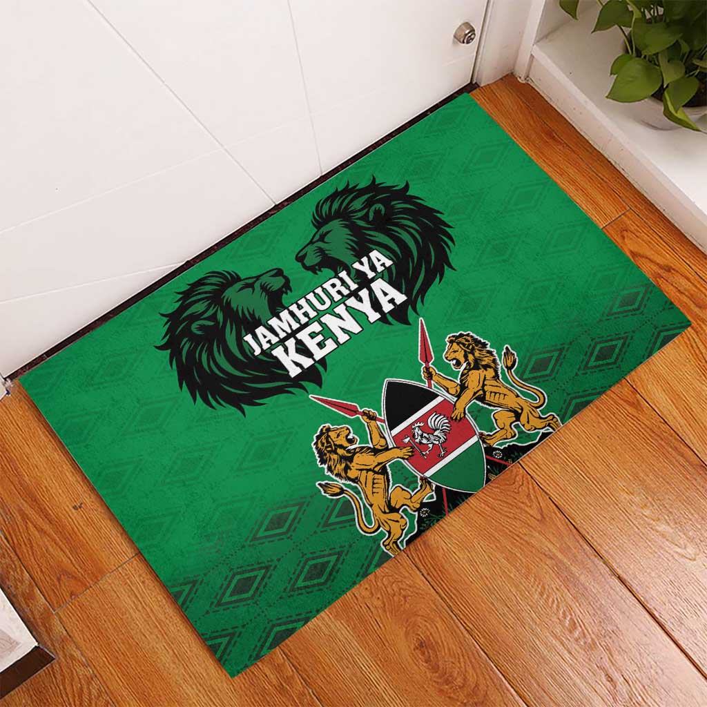 Kenya National Heroes Day Rubber Doormat Mashujaa With Lion Head And Coat Of Arms - Wonder Print Shop