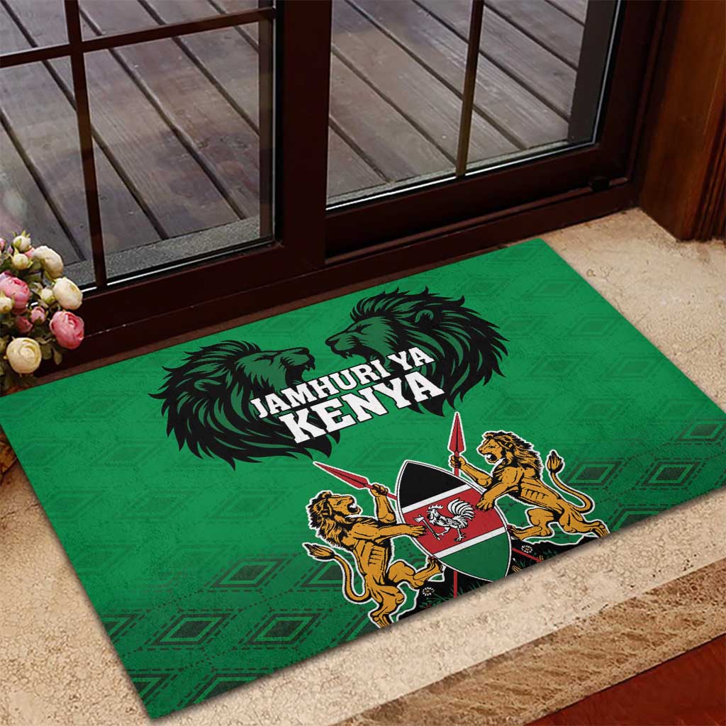 Kenya National Heroes Day Rubber Doormat Mashujaa With Lion Head And Coat Of Arms - Wonder Print Shop
