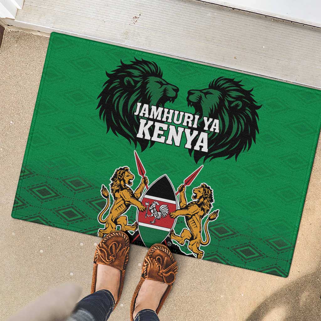 Kenya National Heroes Day Rubber Doormat Mashujaa With Lion Head And Coat Of Arms - Wonder Print Shop