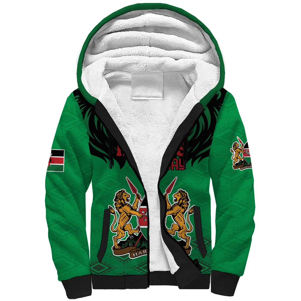 Kenya National Heroes Day Sherpa Hoodie Mashujaa With Lion Head And Coat Of Arms - Wonder Print Shop