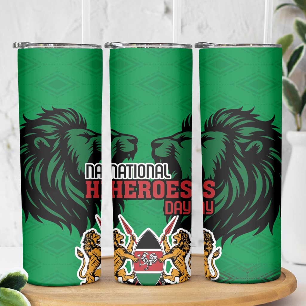 Kenya National Heroes Day Skinny Tumbler Mashujaa With Lion Head And Coat Of Arms - Wonder Print Shop