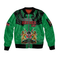 Kenya National Heroes Day Sleeve Zip Bomber Jacket Mashujaa With Lion Head And Coat Of Arms - Wonder Print Shop