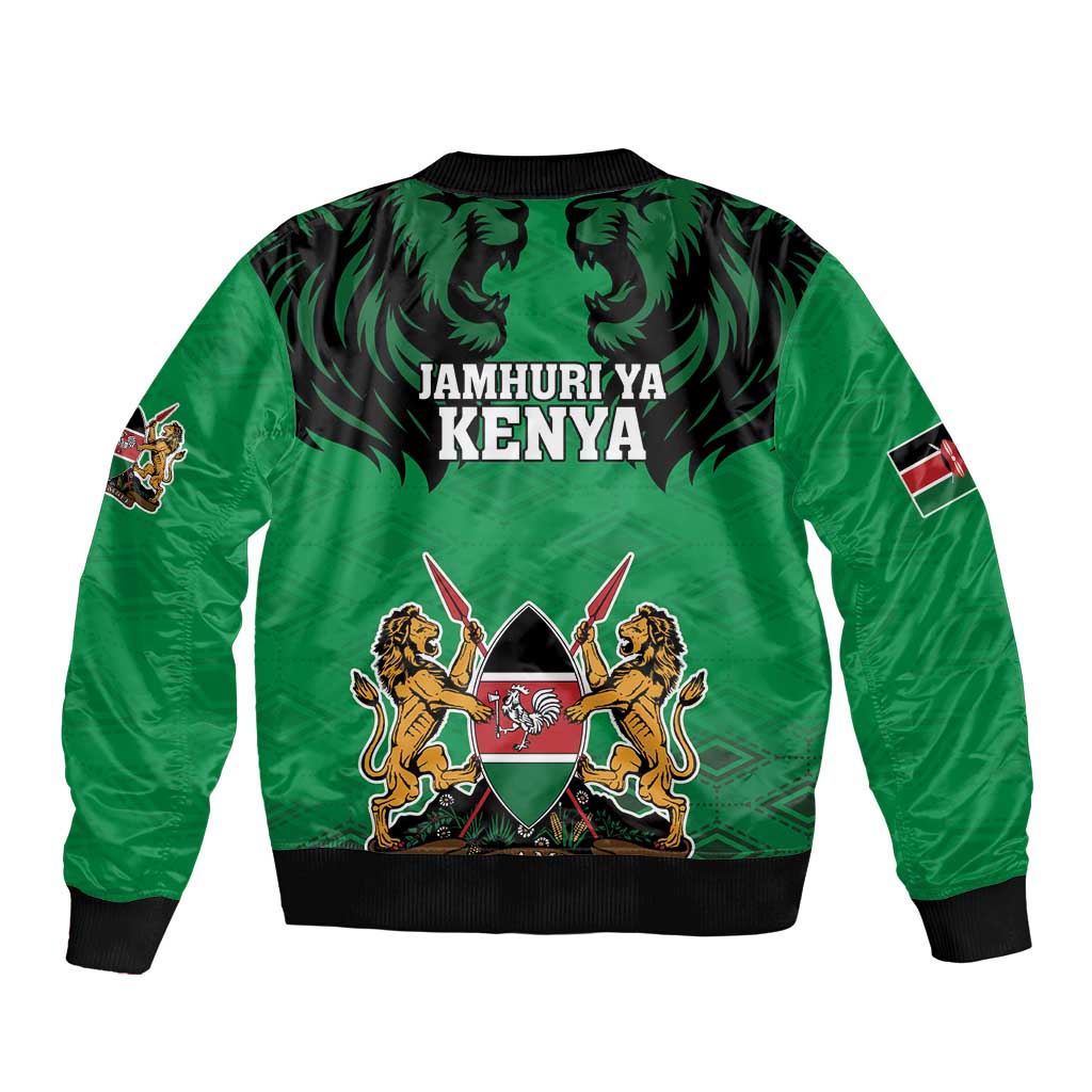 Kenya National Heroes Day Sleeve Zip Bomber Jacket Mashujaa With Lion Head And Coat Of Arms - Wonder Print Shop
