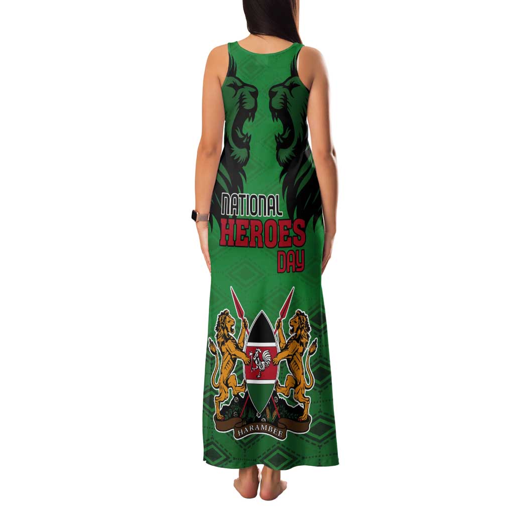 Kenya National Heroes Day Tank Maxi Dress Mashujaa With Lion Head And Coat Of Arms - Wonder Print Shop