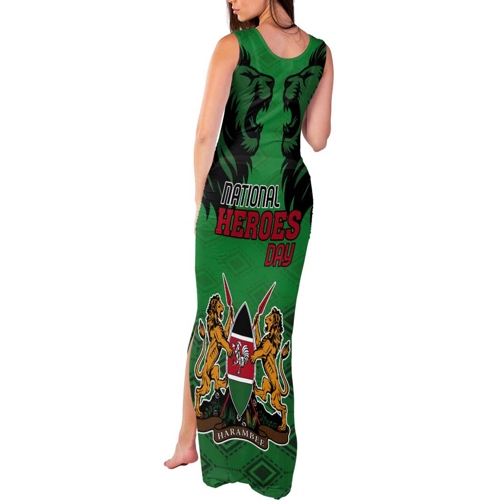 Kenya National Heroes Day Tank Maxi Dress Mashujaa With Lion Head And Coat Of Arms - Wonder Print Shop