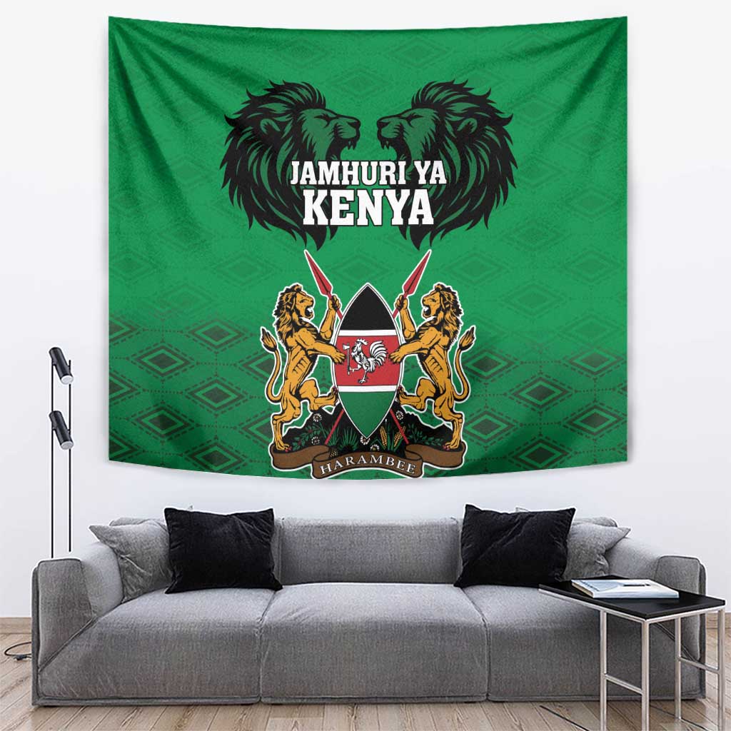 Kenya National Heroes Day Tapestry Mashujaa With Lion Head And Coat Of Arms - Wonder Print Shop