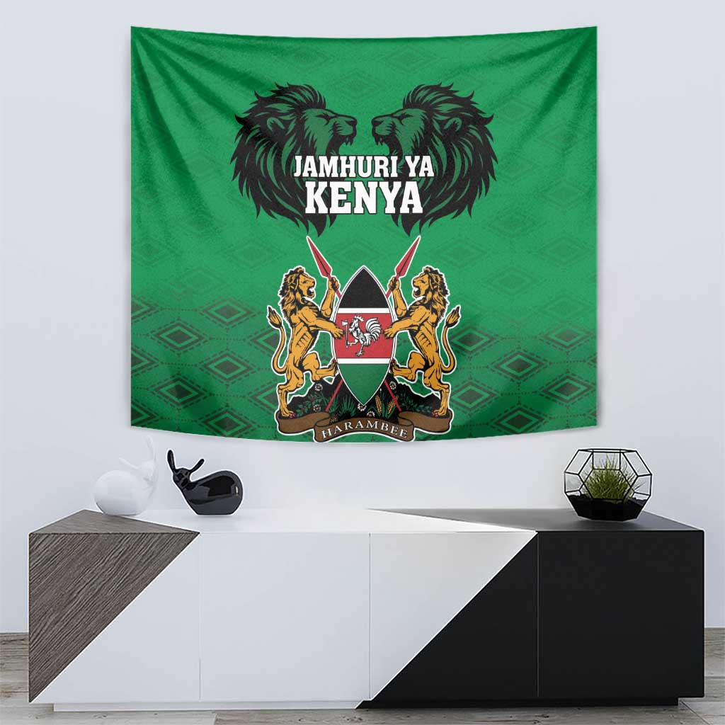 Kenya National Heroes Day Tapestry Mashujaa With Lion Head And Coat Of Arms - Wonder Print Shop