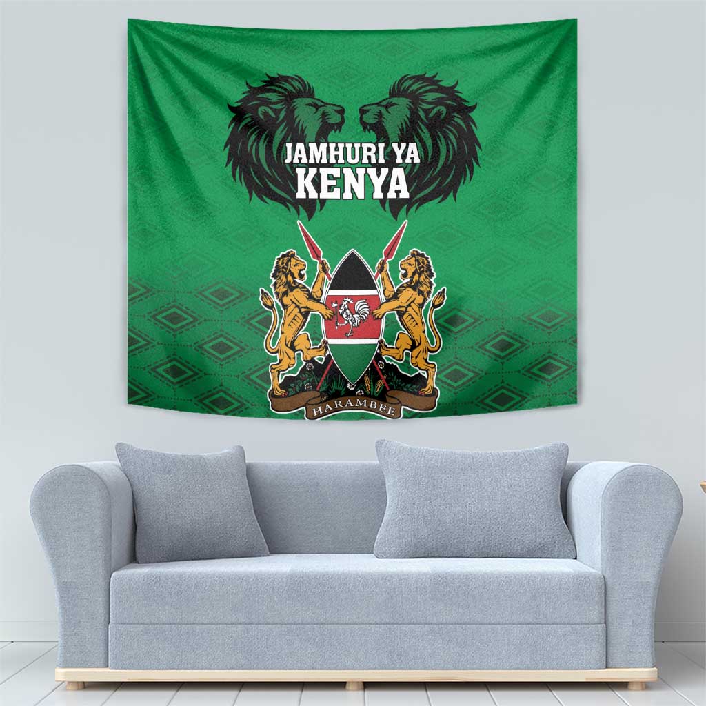 Kenya National Heroes Day Tapestry Mashujaa With Lion Head And Coat Of Arms - Wonder Print Shop