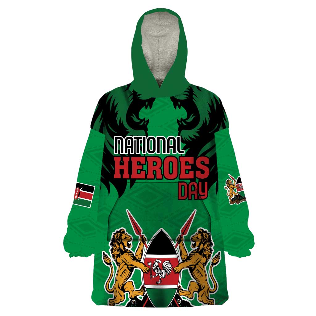 Kenya National Heroes Day Wearable Blanket Hoodie Mashujaa With Lion Head And Coat Of Arms - Wonder Print Shop