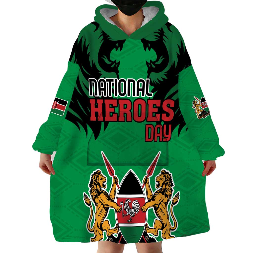 Kenya National Heroes Day Wearable Blanket Hoodie Mashujaa With Lion Head And Coat Of Arms - Wonder Print Shop
