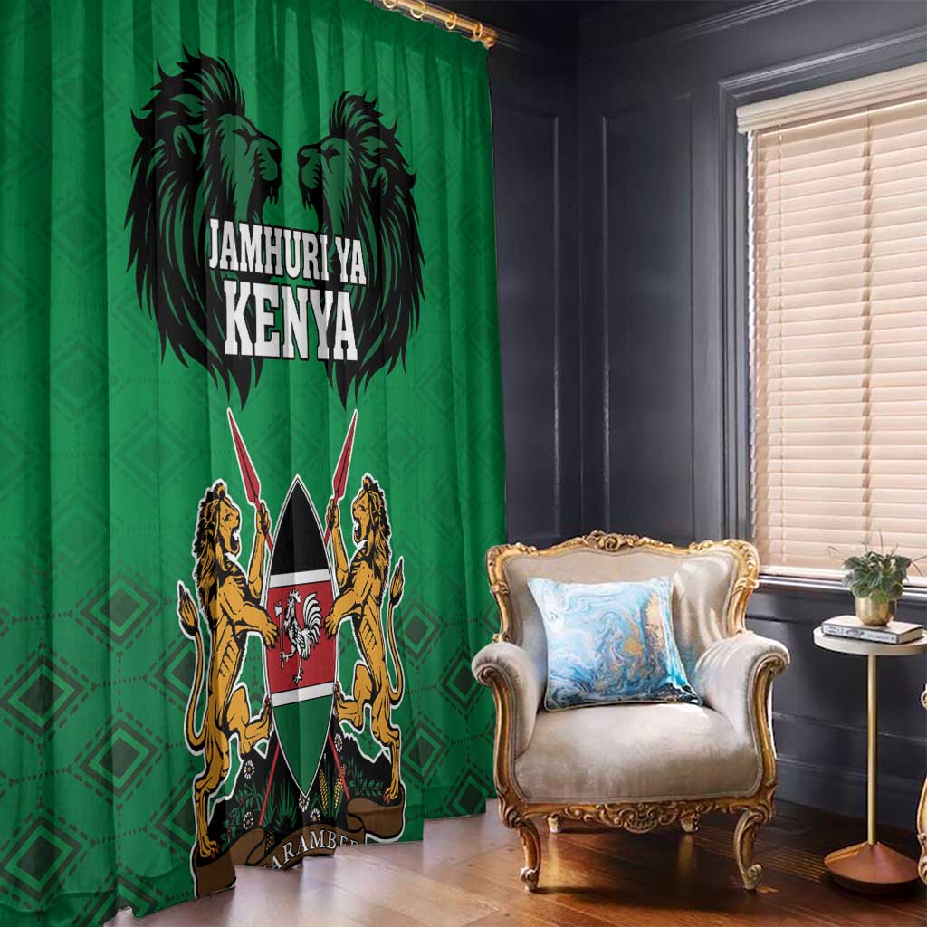 Kenya National Heroes Day Window Curtain Mashujaa With Lion Head And Coat Of Arms - Wonder Print Shop