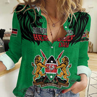 Kenya National Heroes Day Women Casual Shirt Mashujaa With Lion Head And Coat Of Arms - Wonder Print Shop