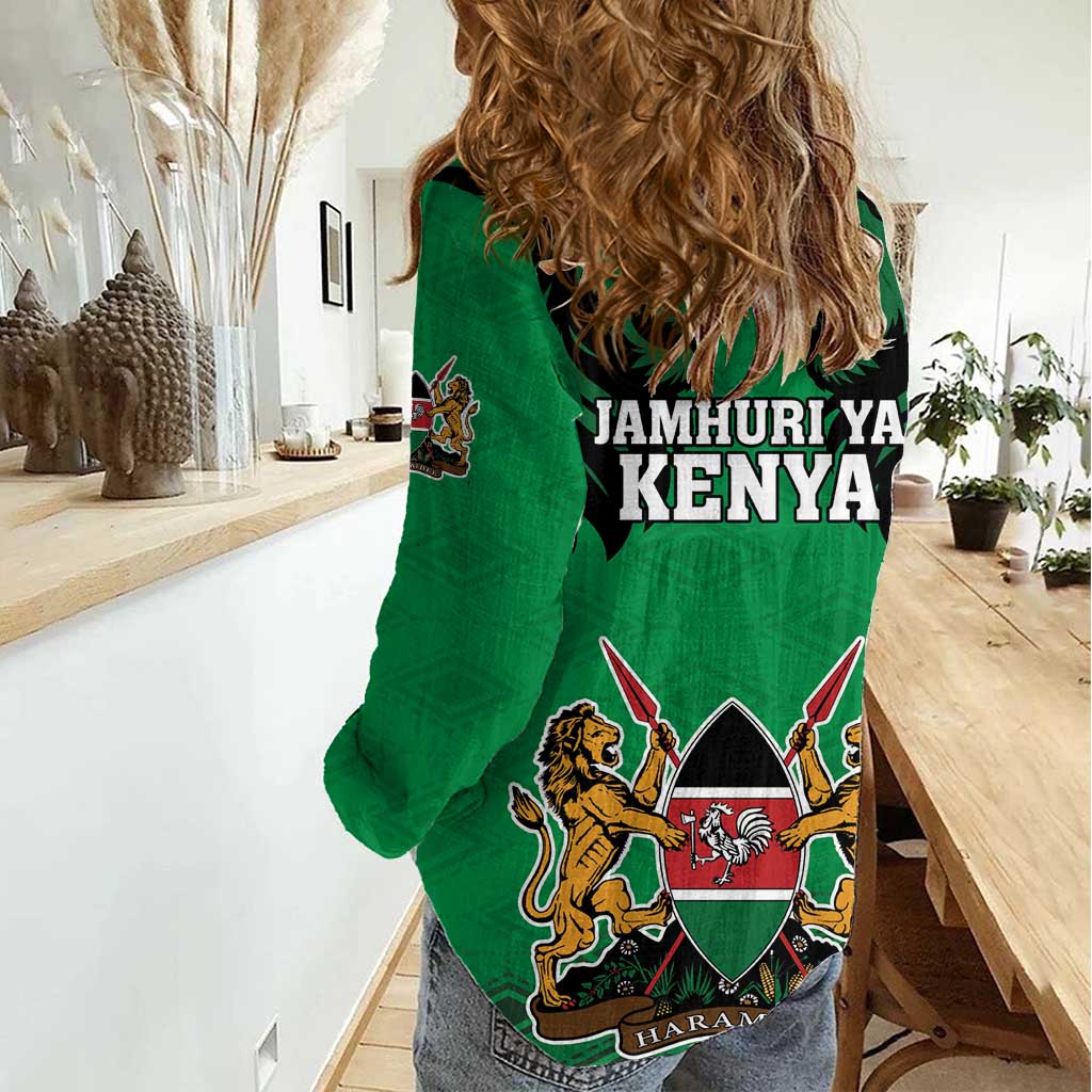 Kenya National Heroes Day Women Casual Shirt Mashujaa With Lion Head And Coat Of Arms - Wonder Print Shop