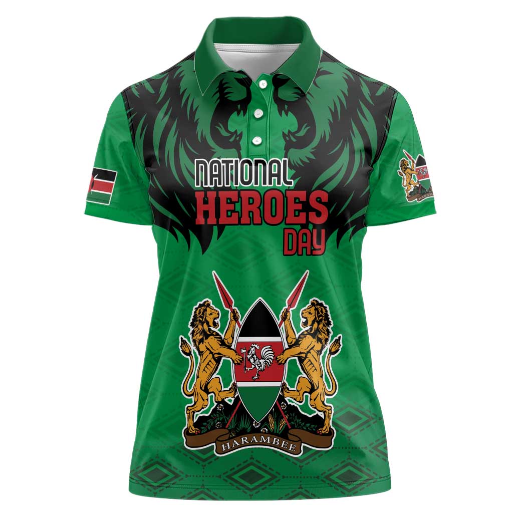 Kenya National Heroes Day Women Polo Shirt Mashujaa With Lion Head And Coat Of Arms - Wonder Print Shop