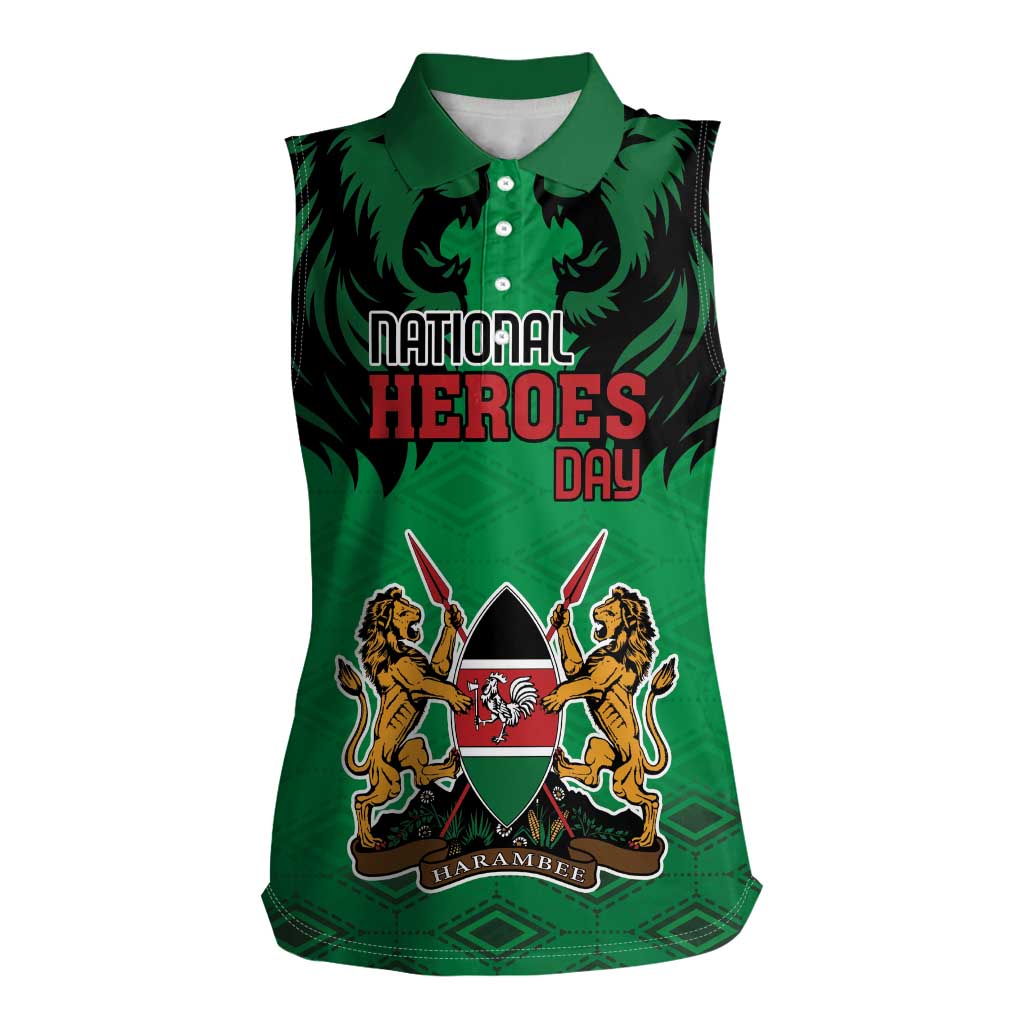Kenya National Heroes Day Women Sleeveless Polo Shirt Mashujaa With Lion Head And Coat Of Arms - Wonder Print Shop