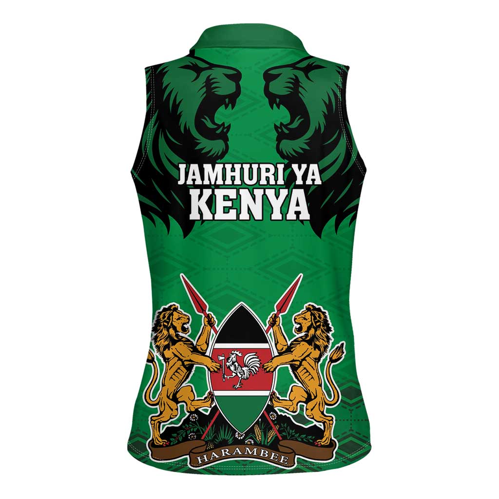 Kenya National Heroes Day Women Sleeveless Polo Shirt Mashujaa With Lion Head And Coat Of Arms - Wonder Print Shop