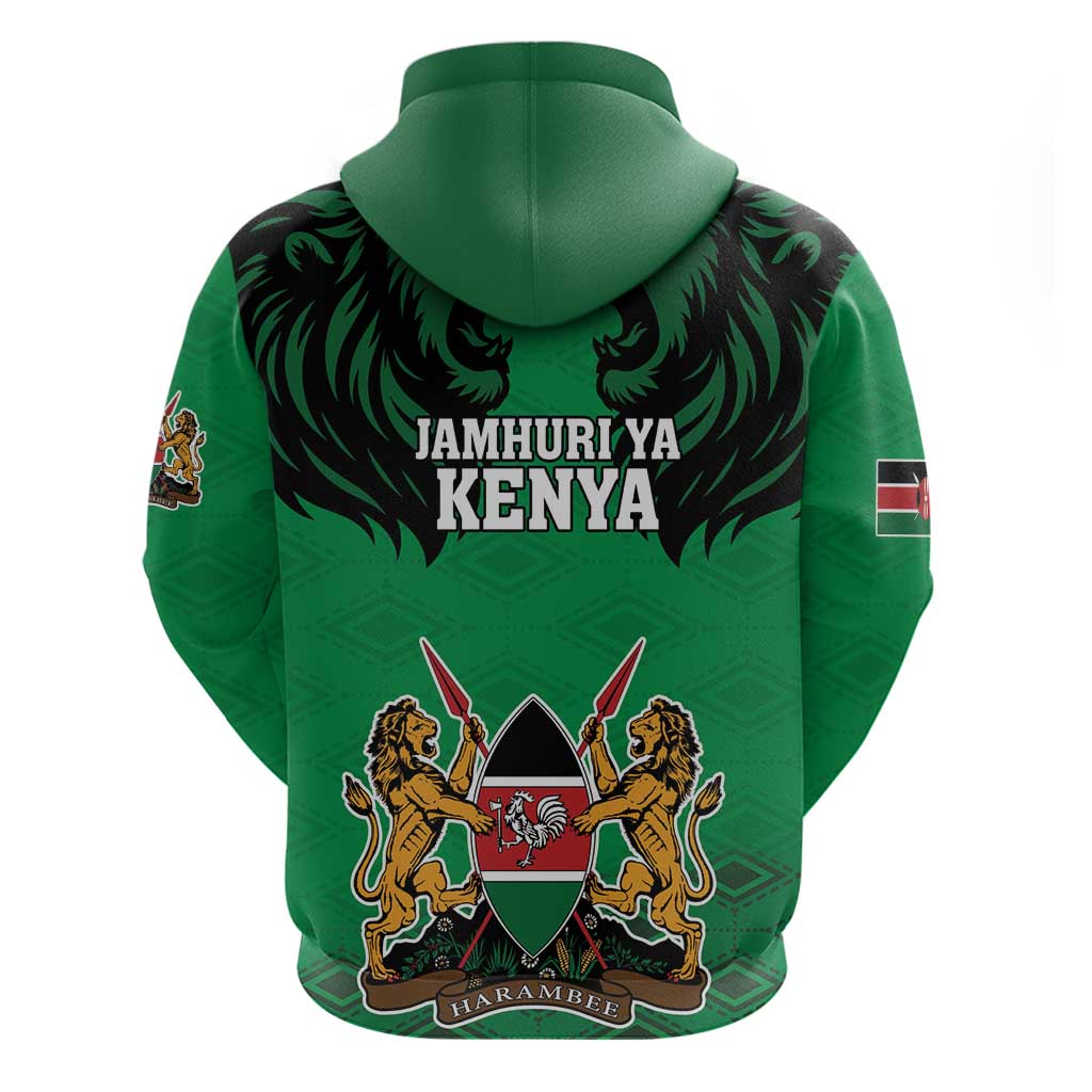 Kenya National Heroes Day Zip Hoodie Mashujaa With Lion Head And Coat Of Arms - Wonder Print Shop