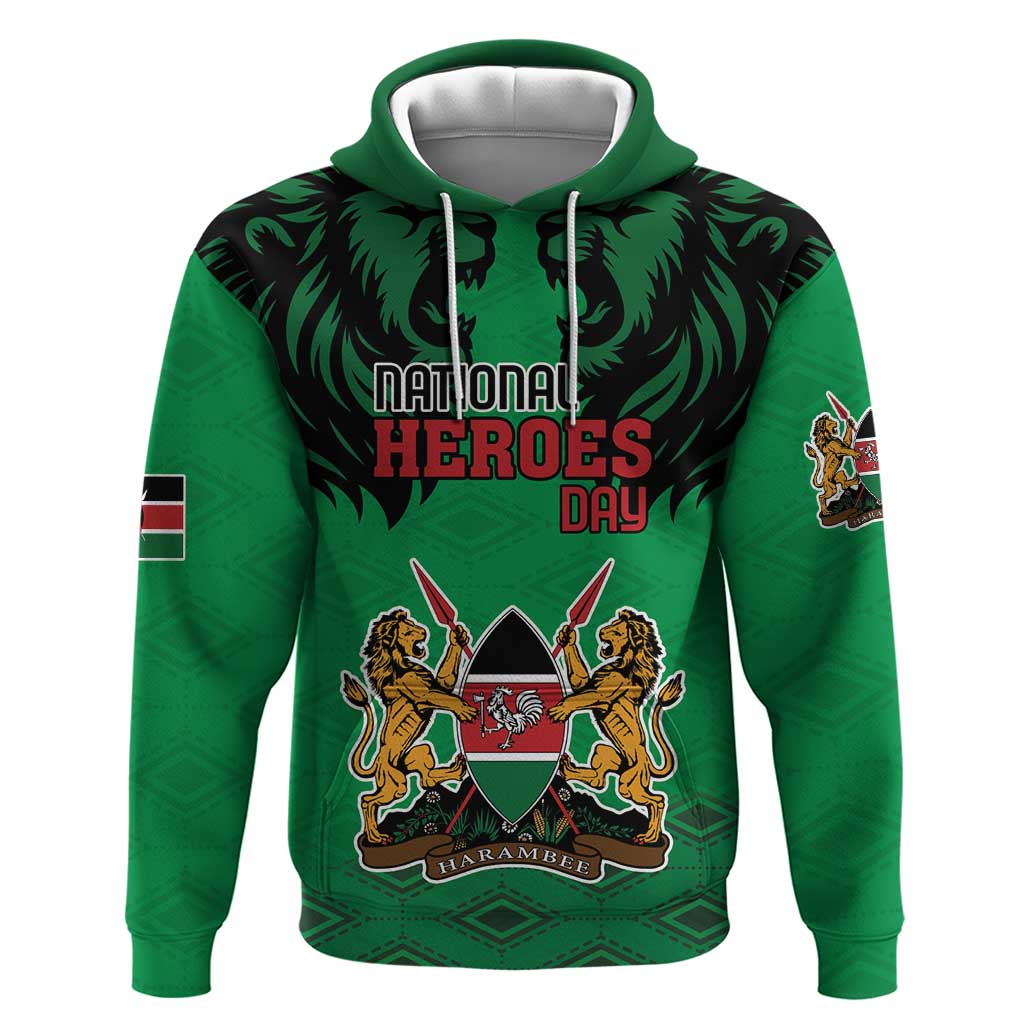 Kenya National Heroes Day Zip Hoodie Mashujaa With Lion Head And Coat Of Arms - Wonder Print Shop