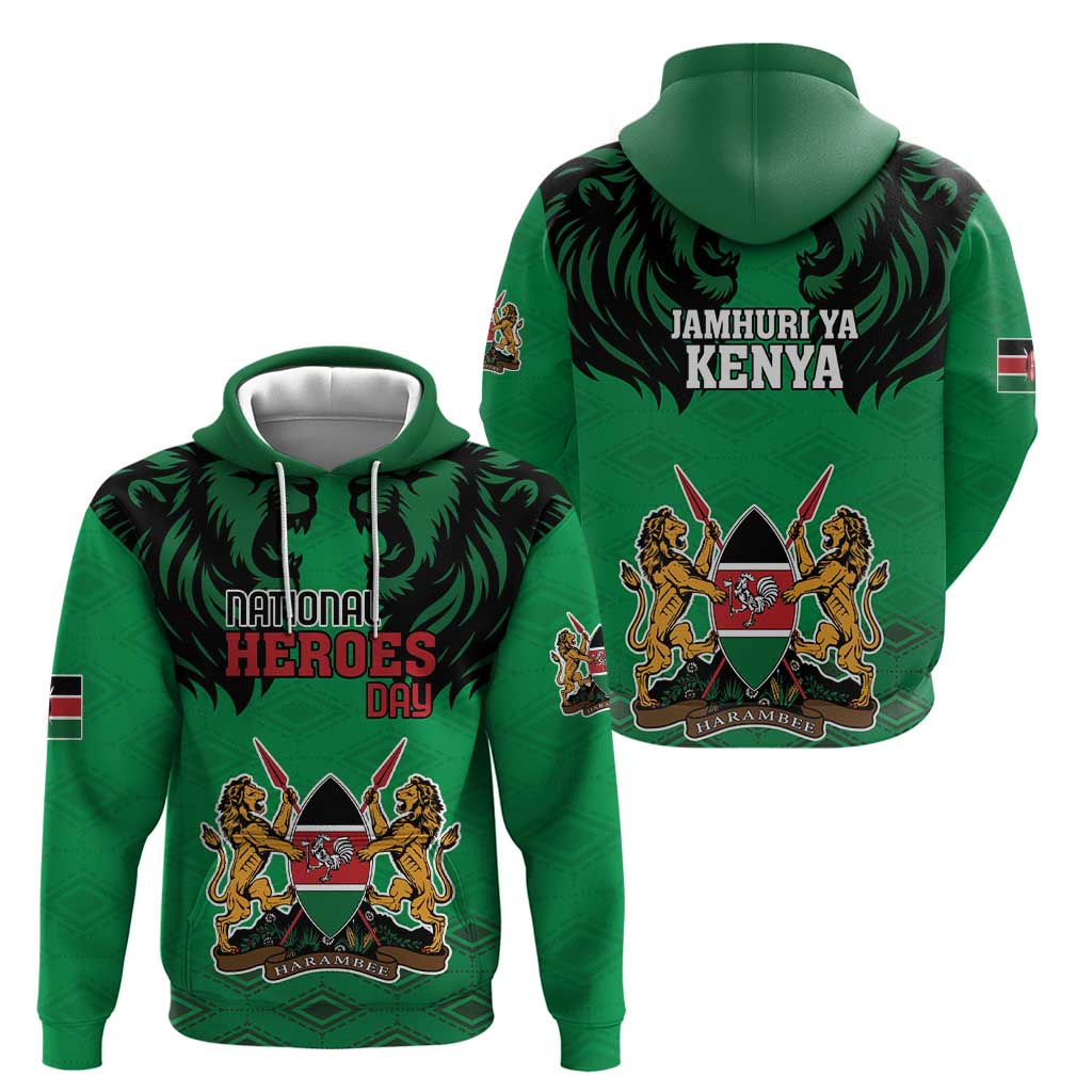 Kenya National Heroes Day Zip Hoodie Mashujaa With Lion Head And Coat Of Arms - Wonder Print Shop