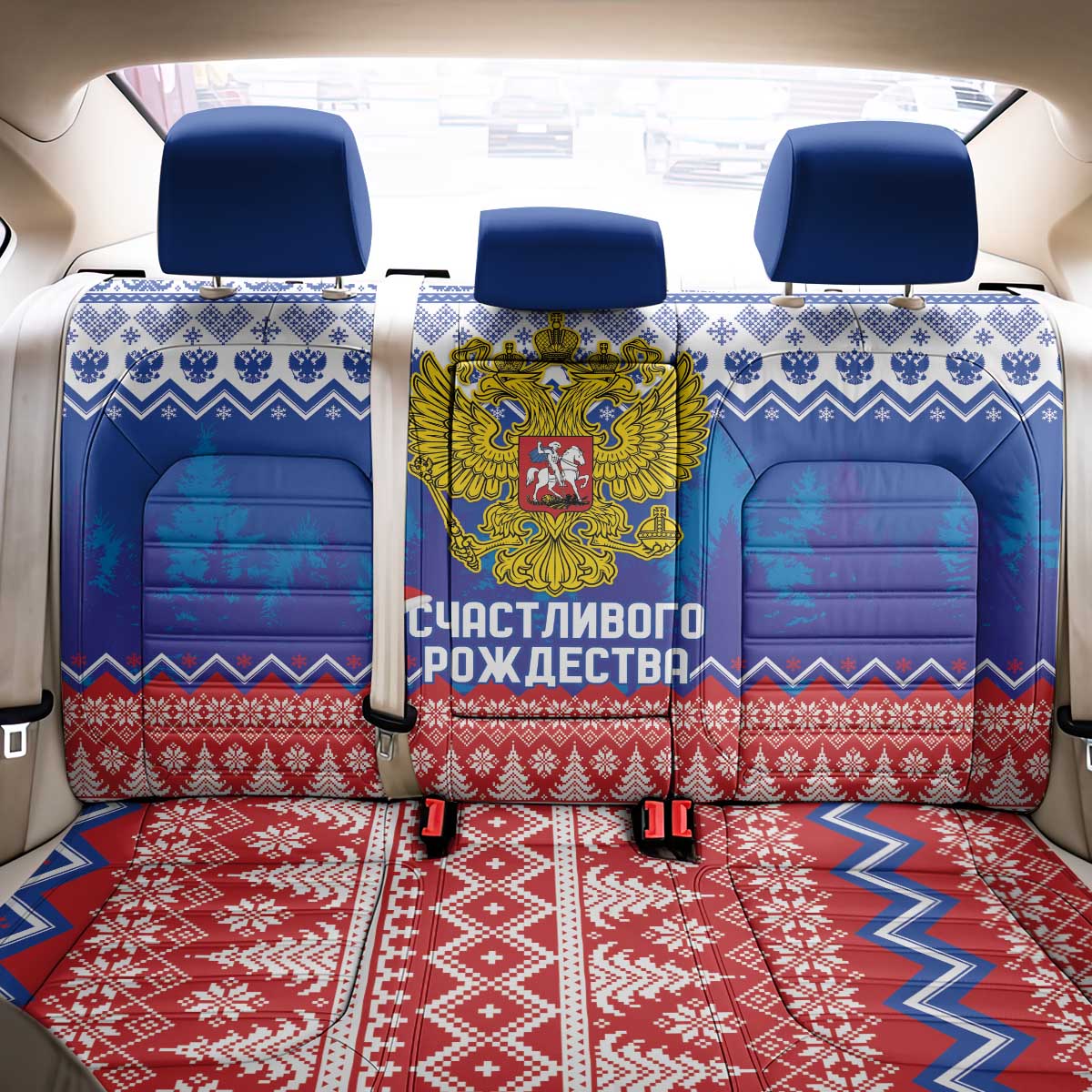 Russia Christmas Back Car Seat Cover Double Headed Eagle Christmas Patterns - Wonder Print Shop