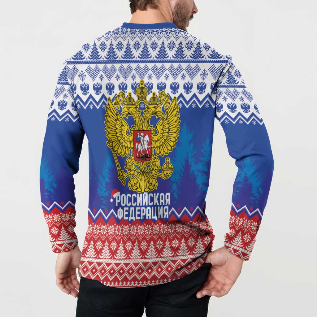Russia Christmas Button Sweatshirt Double Headed Eagle Christmas Patterns - Wonder Print Shop