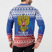 Russia Christmas Button Sweatshirt Double Headed Eagle Christmas Patterns - Wonder Print Shop