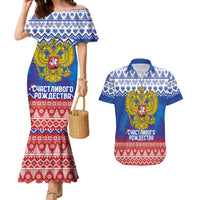Russia Christmas Couples Matching Mermaid Dress and Hawaiian Shirt Double Headed Eagle Christmas Patterns - Wonder Print Shop