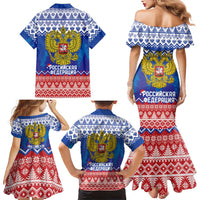 Russia Christmas Family Matching Mermaid Dress and Hawaiian Shirt Double Headed Eagle Christmas Patterns - Wonder Print Shop
