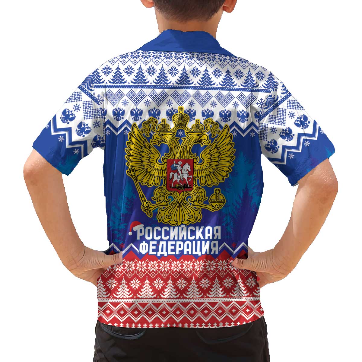 Russia Christmas Family Matching Off The Shoulder Long Sleeve Dress and Hawaiian Shirt Double Headed Eagle Christmas Patterns - Wonder Print Shop
