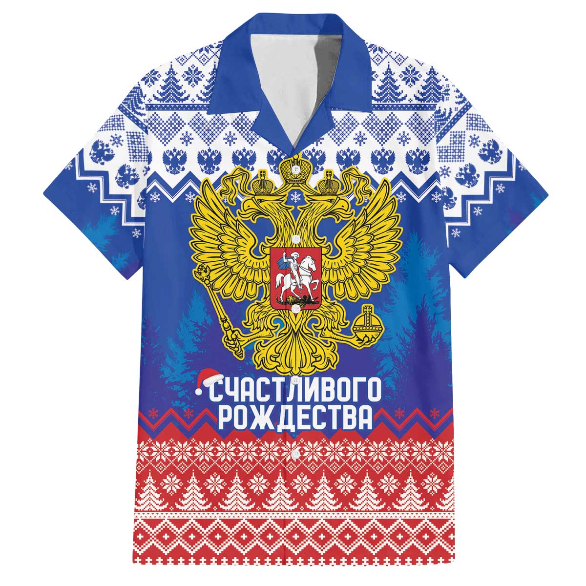 Russia Christmas Family Matching Off The Shoulder Long Sleeve Dress and Hawaiian Shirt Double Headed Eagle Christmas Patterns - Wonder Print Shop