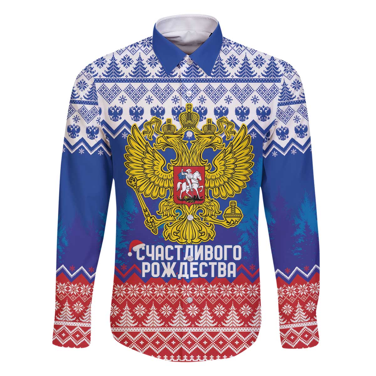 Russia Christmas Family Matching Off The Shoulder Long Sleeve Dress and Hawaiian Shirt Double Headed Eagle Christmas Patterns - Wonder Print Shop