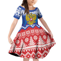 Russia Christmas Family Matching Off Shoulder Short Dress and Hawaiian Shirt Double Headed Eagle Christmas Patterns - Wonder Print Shop