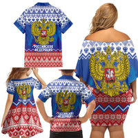 Russia Christmas Family Matching Off Shoulder Short Dress and Hawaiian Shirt Double Headed Eagle Christmas Patterns - Wonder Print Shop