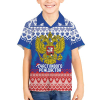 Russia Christmas Family Matching Off Shoulder Short Dress and Hawaiian Shirt Double Headed Eagle Christmas Patterns - Wonder Print Shop