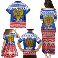 Russia Christmas Family Matching Puletasi and Hawaiian Shirt Double Headed Eagle Christmas Patterns - Wonder Print Shop
