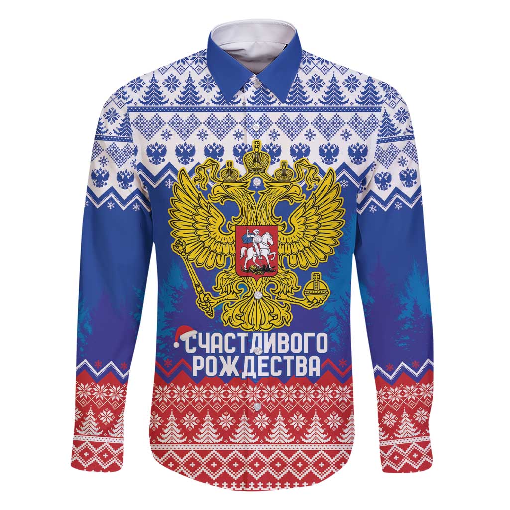 Russia Christmas Family Matching Short Sleeve Bodycon Dress and Hawaiian Shirt Double Headed Eagle Christmas Patterns - Wonder Print Shop