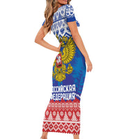 Russia Christmas Family Matching Short Sleeve Bodycon Dress and Hawaiian Shirt Double Headed Eagle Christmas Patterns - Wonder Print Shop