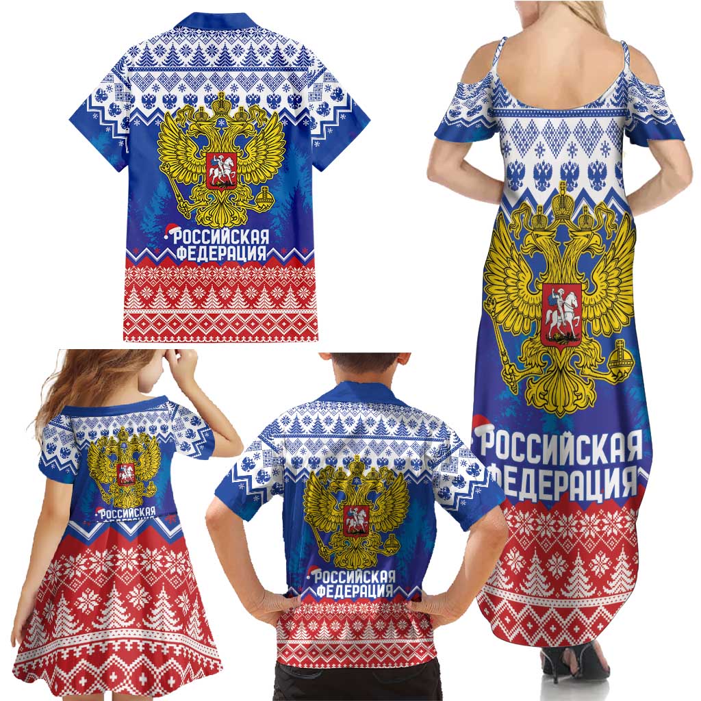 Russia Christmas Family Matching Summer Maxi Dress and Hawaiian Shirt Double Headed Eagle Christmas Patterns - Wonder Print Shop