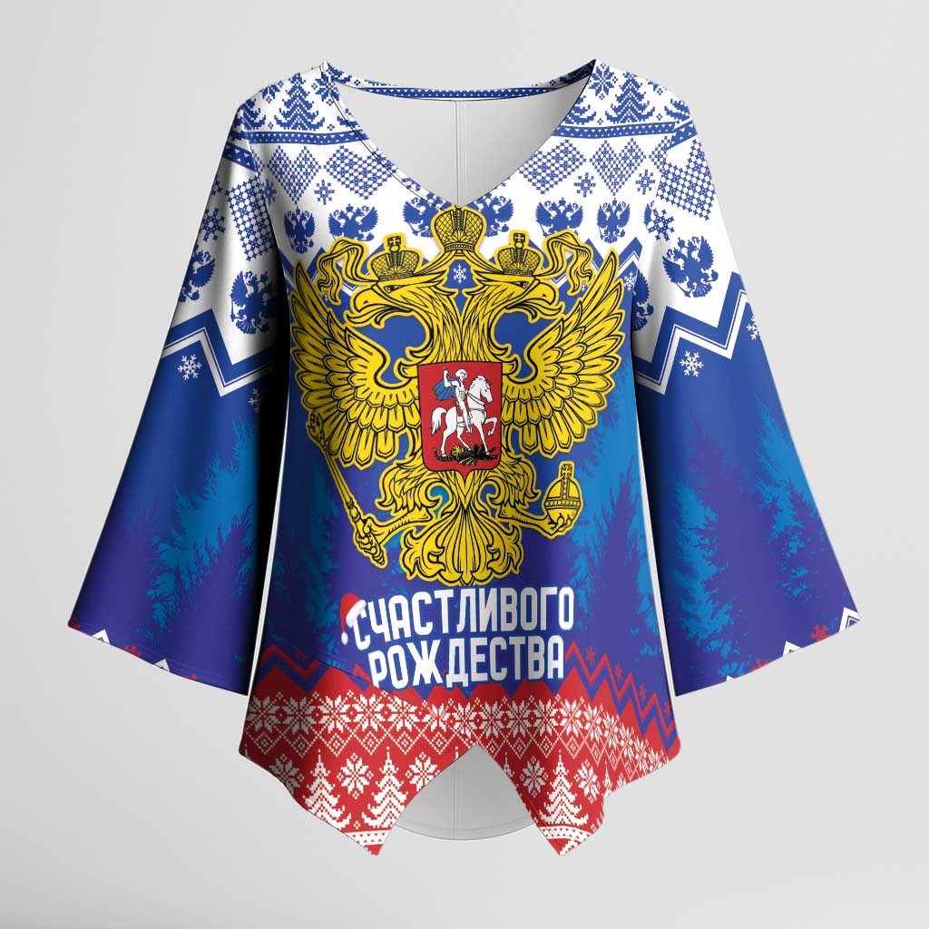 Russia Christmas Kimono Sleeve Blouse Double Headed Eagle Christmas Patterns - Wonder Print Shop