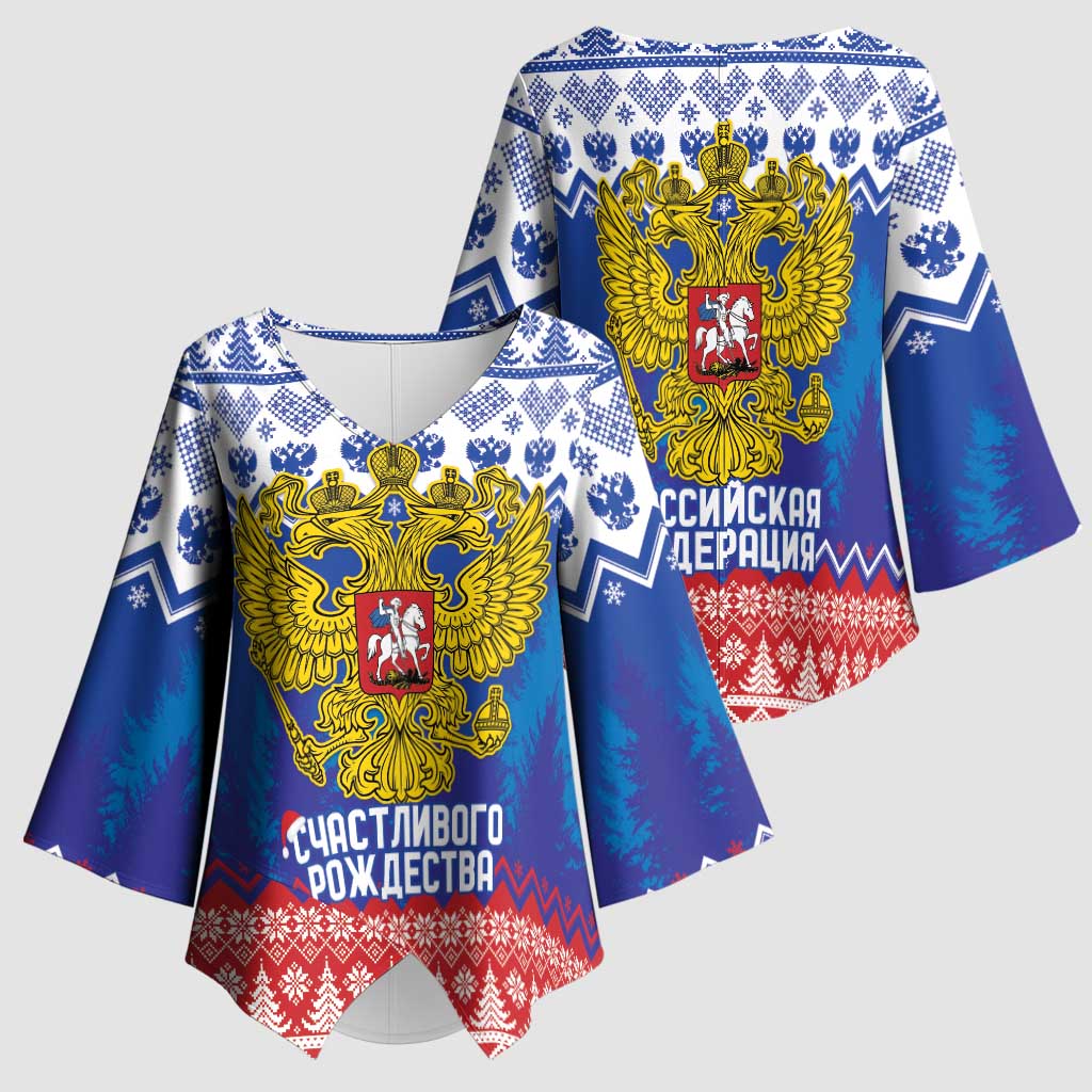 Russia Christmas Kimono Sleeve Blouse Double Headed Eagle Christmas Patterns - Wonder Print Shop