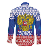 Russia Christmas Long Sleeve Button Shirt Double Headed Eagle Christmas Patterns - Wonder Print Shop