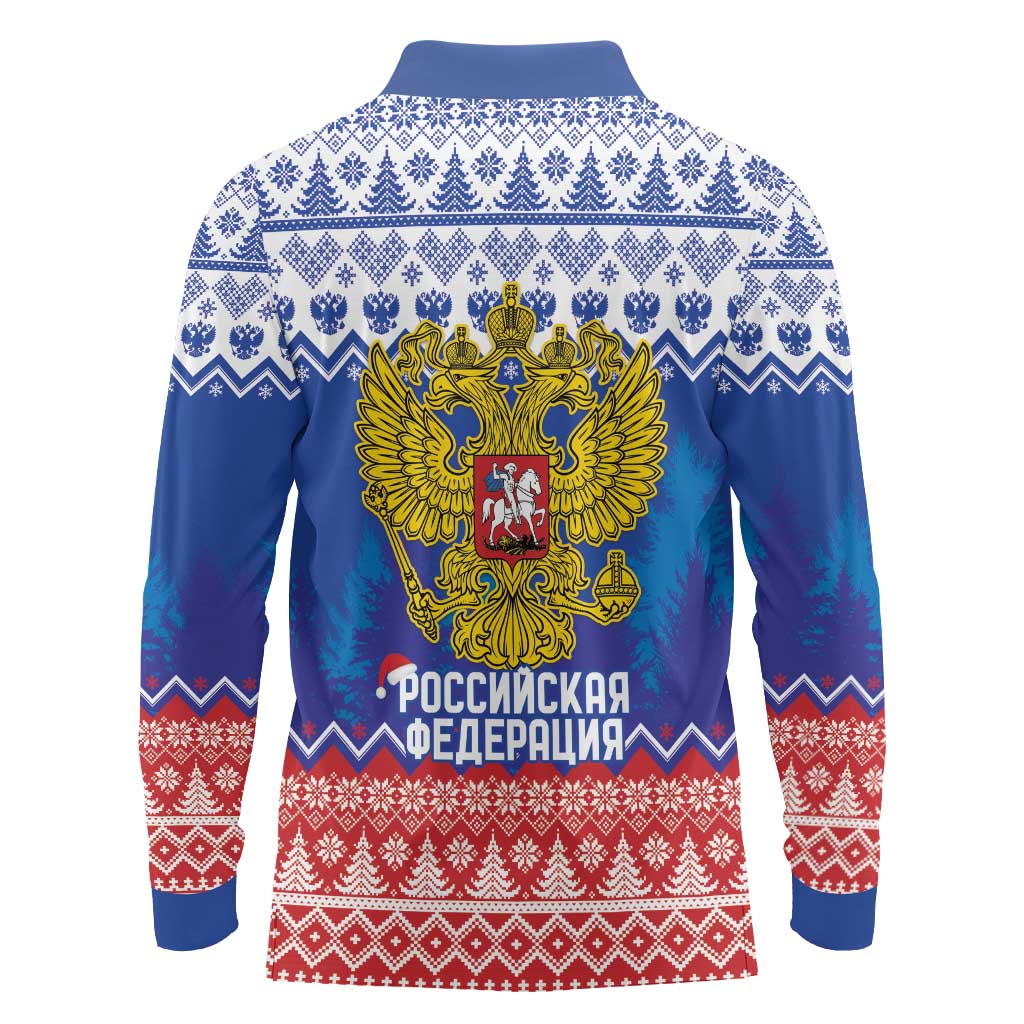 Russia Christmas Long Sleeve Polo Shirt Double Headed Eagle Christmas Patterns - Wonder Print Shop
