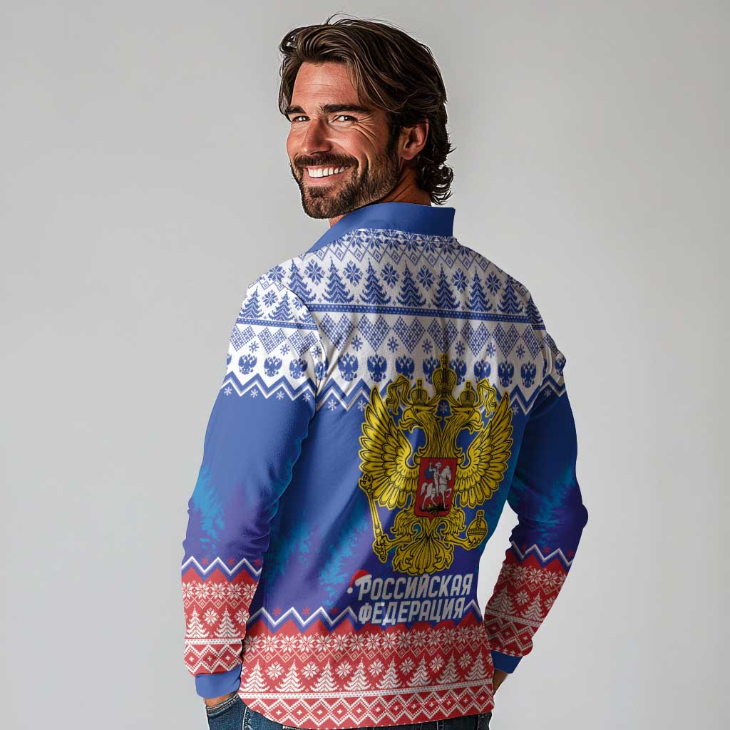 Russia Christmas Long Sleeve Polo Shirt Double Headed Eagle Christmas Patterns - Wonder Print Shop