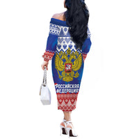 Russia Christmas Off The Shoulder Long Sleeve Dress Double Headed Eagle Christmas Patterns - Wonder Print Shop
