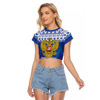Russia Christmas Raglan Cropped T Shirt Double Headed Eagle Christmas Patterns - Wonder Print Shop