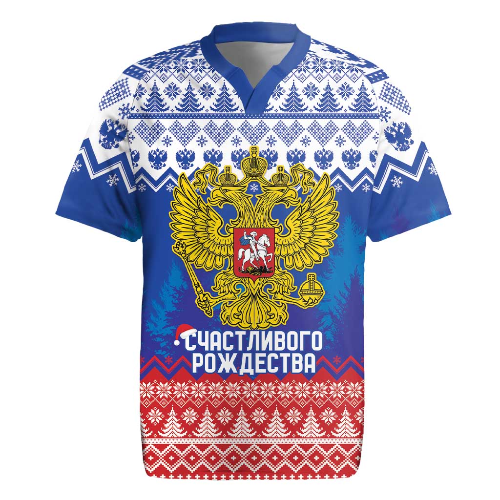 Russia Christmas Rugby Jersey Double Headed Eagle Christmas Patterns - Wonder Print Shop