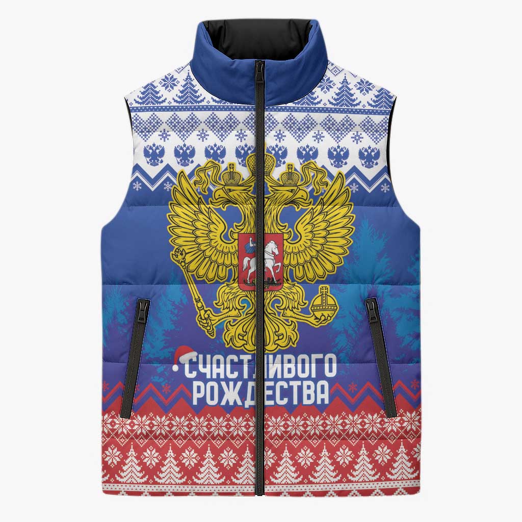 Russia Christmas Sleeveless Puffer Jacket Double Headed Eagle Christmas Patterns - Wonder Print Shop