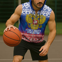 Russia Christmas Sleeveless Zip Hoodie Double Headed Eagle Christmas Patterns - Wonder Print Shop