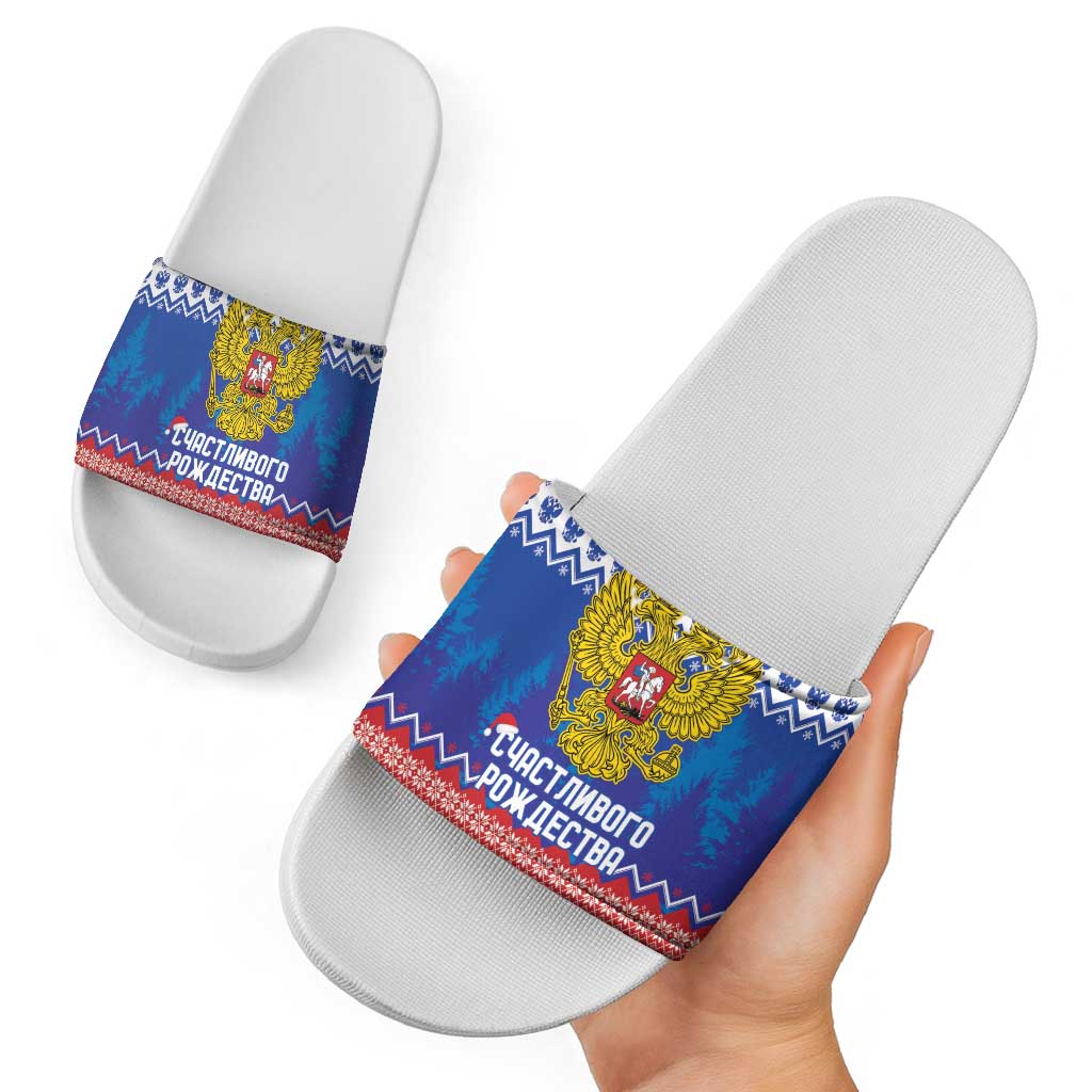 Russia Christmas Slide Sandals Double Headed Eagle Christmas Patterns - Wonder Print Shop